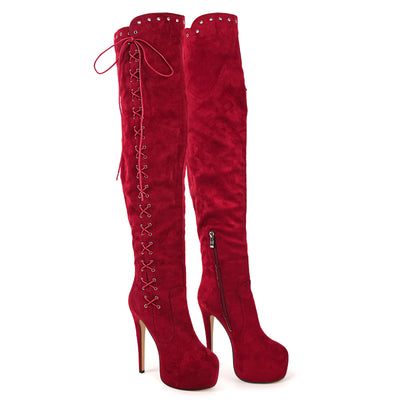 Platform Suede Lace-up Over The Knee Boots