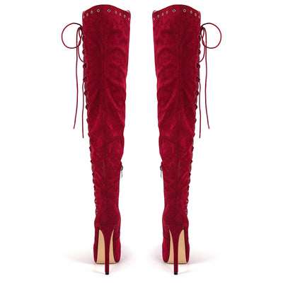 Platform Suede Lace-up Over The Knee Boots