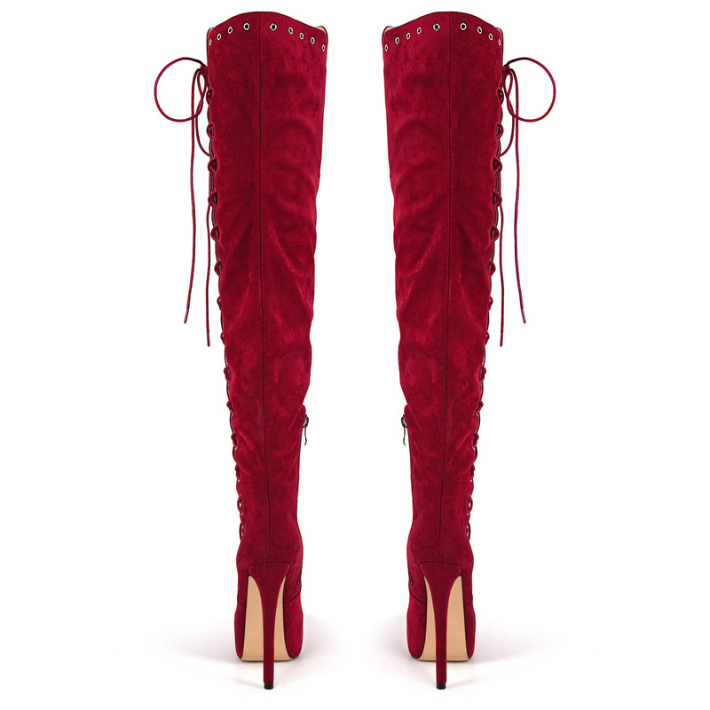 Platform Suede Lace-up Over The Knee Boots