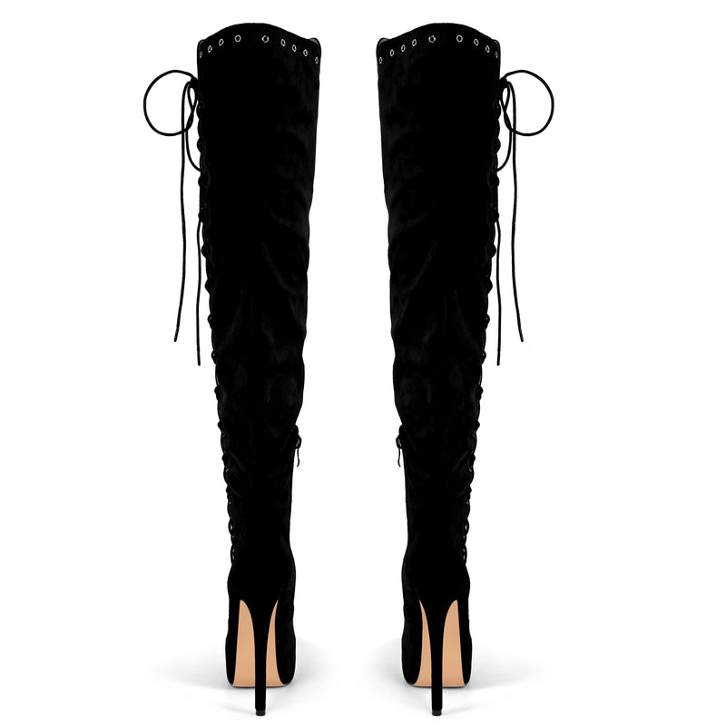 Platform Suede Lace-up Over The Knee Boots