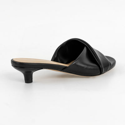 Black Round Toe Kitten Heel Mules