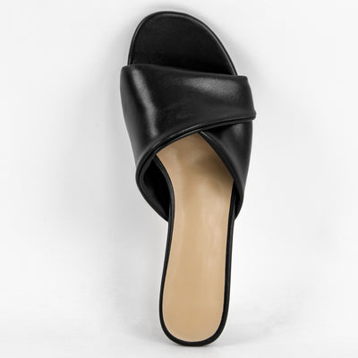 Black Round Toe Kitten Heel Mules