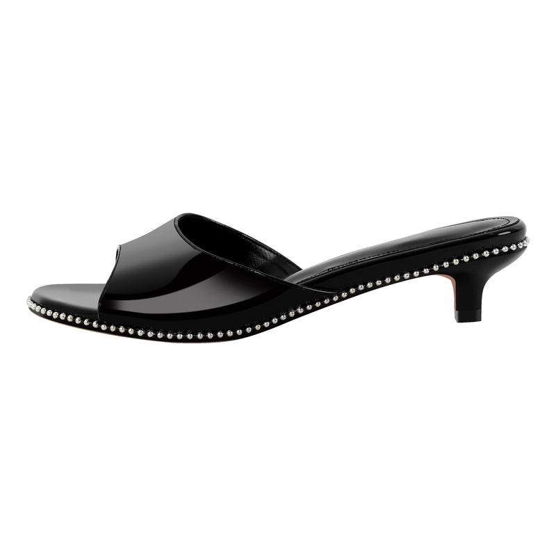 Round Toe Rivet Kitten Heel Mules