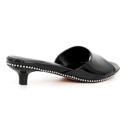 Round Toe Rivet Kitten Heel Mules