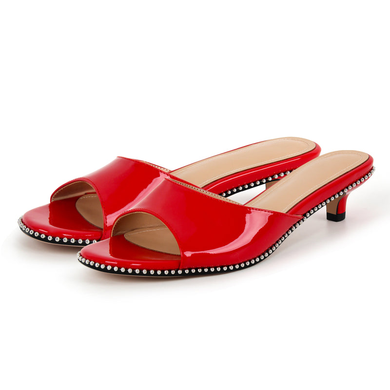 Round Toe Rivet Kitten Heel Mules