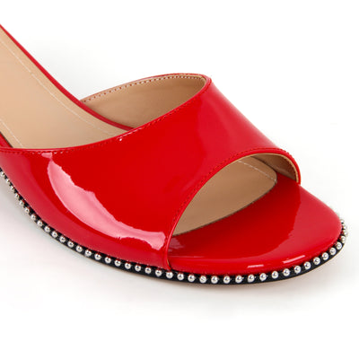 Round Toe Rivet Kitten Heel Mules