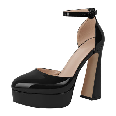 Round Toe Platform Ankle Strap Pumps