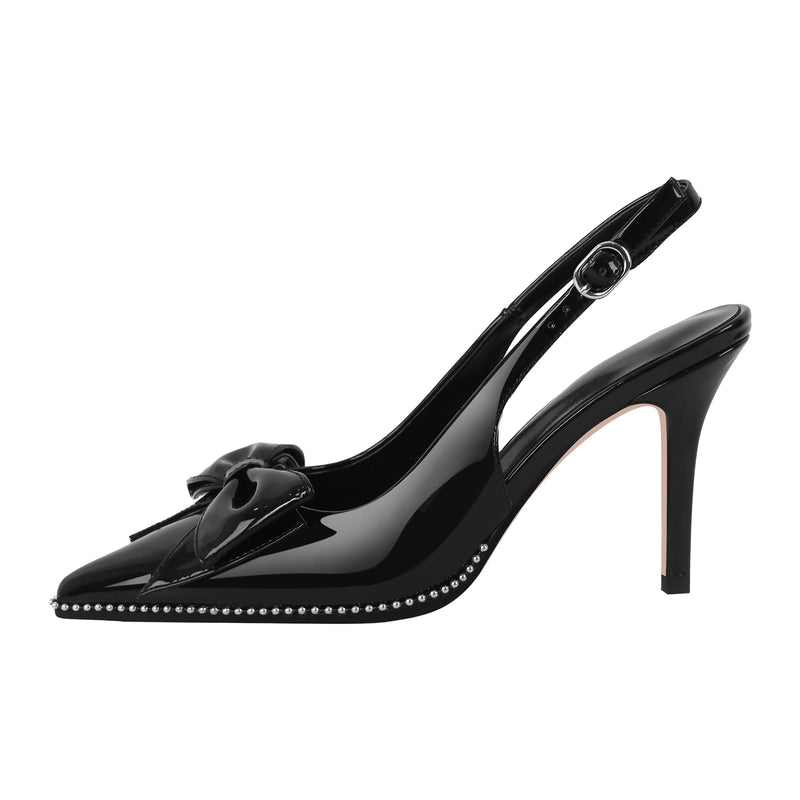 Bow Pointed Toe Rivet Slingback Pumps