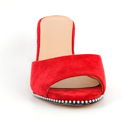 Round Toe Rivet Suede Stiletto Mules