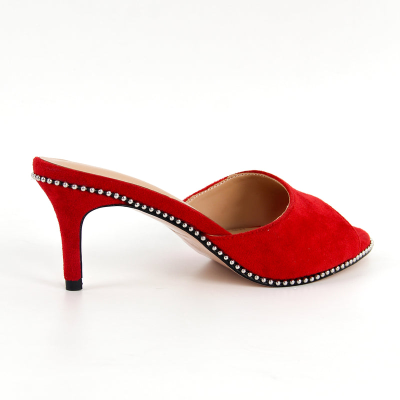 Round Toe Rivet Suede Stiletto Mules