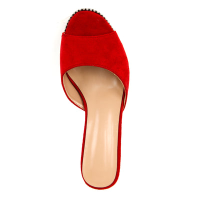 Round Toe Rivet Suede Stiletto Mules