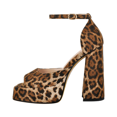 Leopard Platform Ankle Strap Chunky Heel Sandals