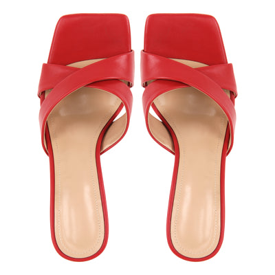 Square Toe Cross Band Sandals Mules