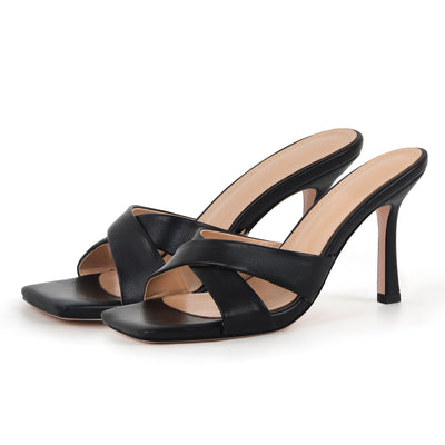 Square Toe Cross Band Sandals Mules