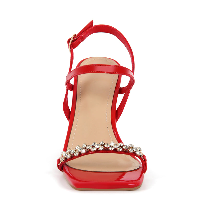 Rhinestone Square Toe Buckle Strap Sandals