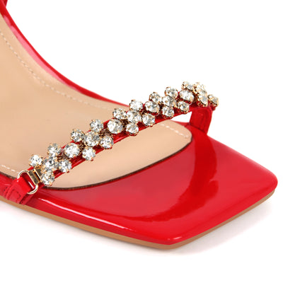 Rhinestone Square Toe Buckle Strap Sandals