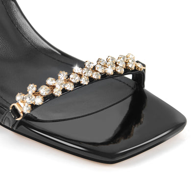 Rhinestone Square Toe Buckle Strap Sandals