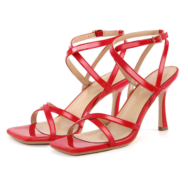 Square Toe Criss Cross Ankle Strap Sandals