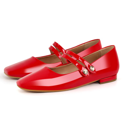 Patent Leather Buckle Strap Ballet Flats