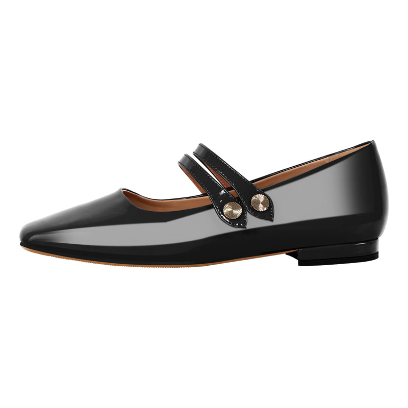 Patent Leather Buckle Strap Ballet Flats