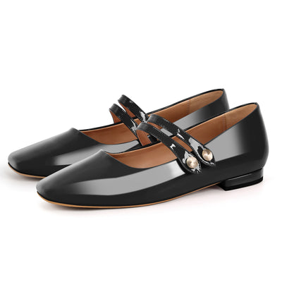 Patent Leather Buckle Strap Ballet Flats