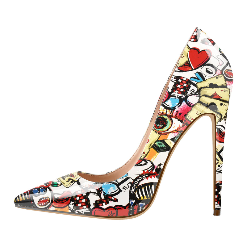 Pointed Toe Slip On Printed High Heels