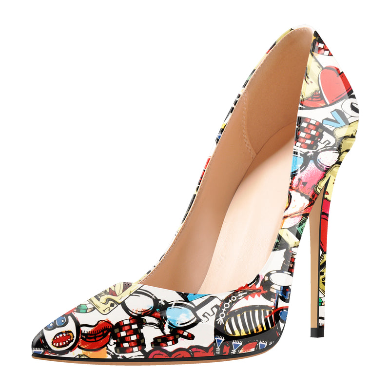 Pointed Toe Slip On Printed High Heels