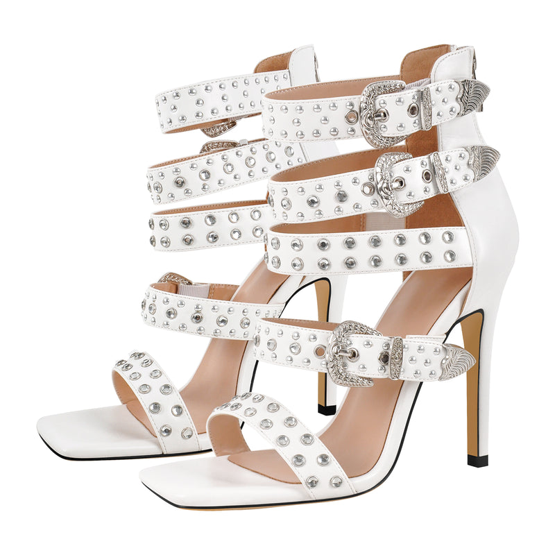 Square Toe Rivet Buckle Straps Sandals