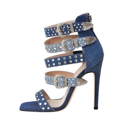 Square Toe Rivet Buckle Straps Sandals