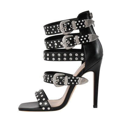 Square Toe Rivet Buckle Straps Sandals