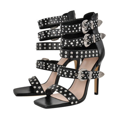 Square Toe Rivet Buckle Straps Sandals