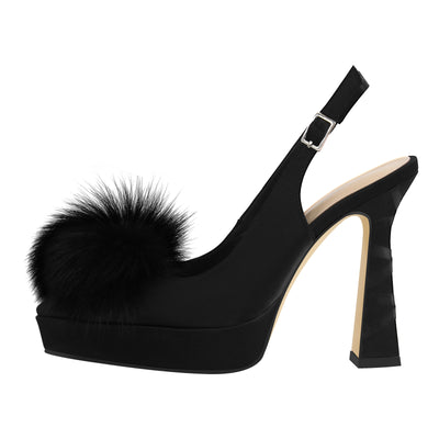 Fur Pointed Toe Platform Slingback Pumps