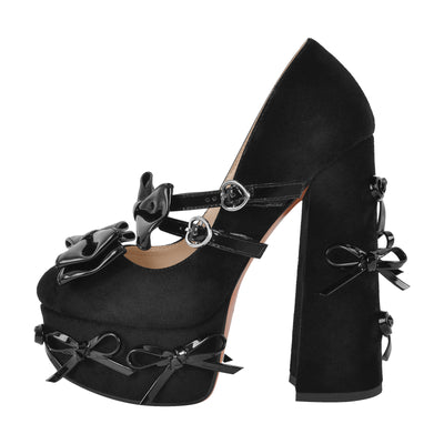 Bow Platform Suede Mary Jane High Heels