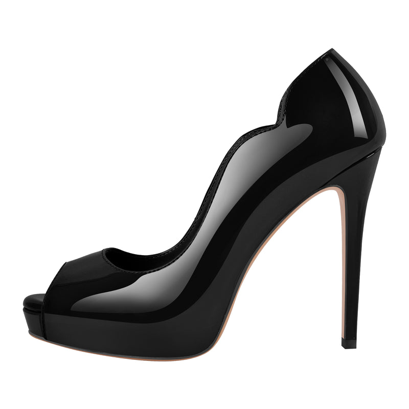 Peep Toe Platform Patent Leather High Heels