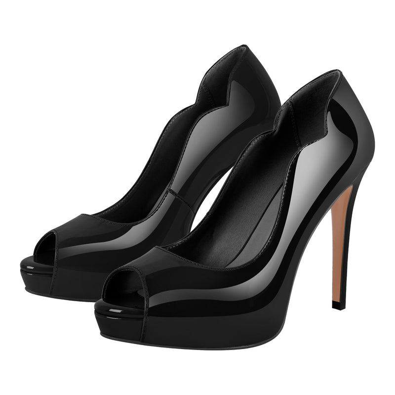 Peep Toe Platform Patent Leather High Heels