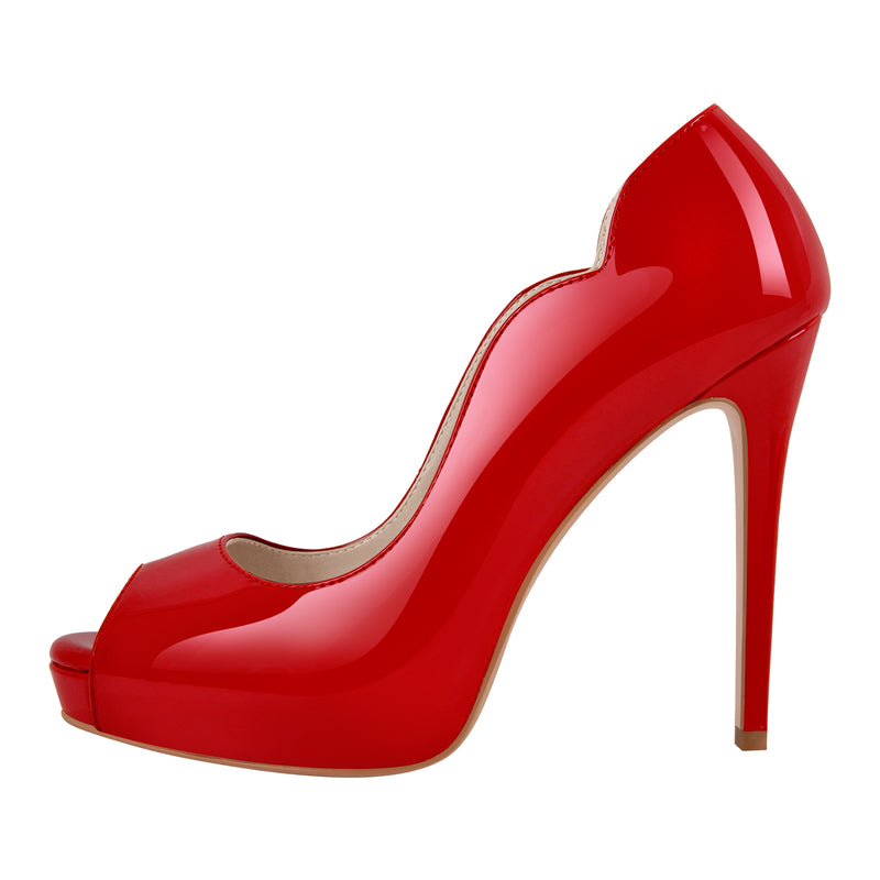 Peep Toe Platform Patent Leather High Heels