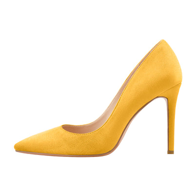 8cm 10cm 12cm Suede Yellow Pointed Toe Slip On High Heel Pumps