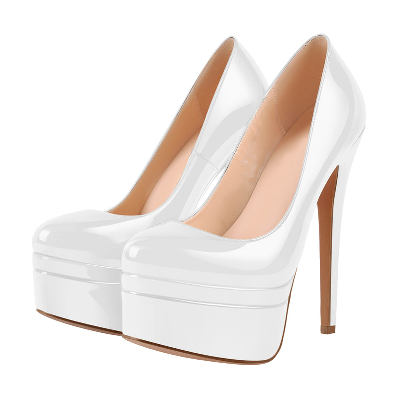 Patent Leather Round Toe Double Platform High Heels