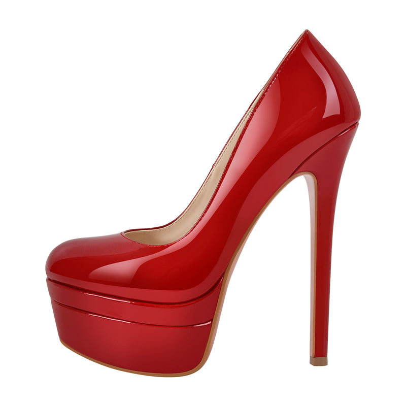 Patent Leather Round Toe Double Platform High Heels