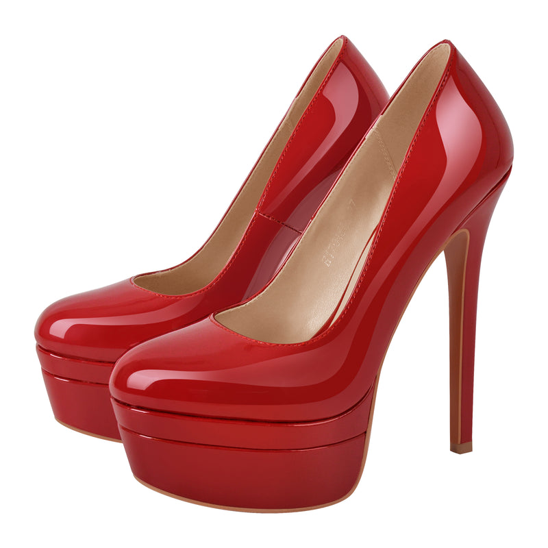 Patent Leather Round Toe Double Platform High Heels