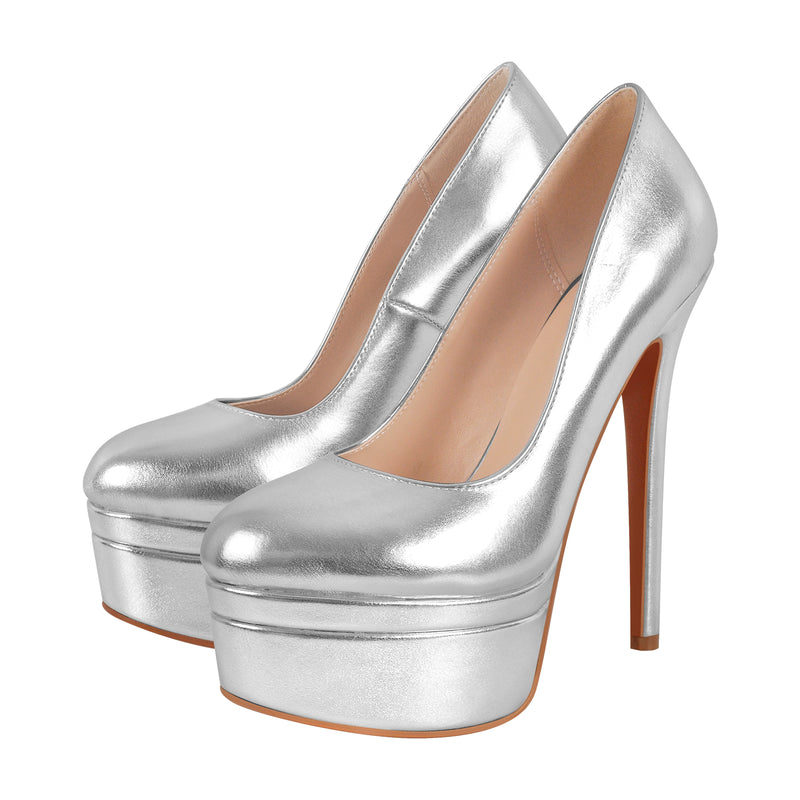 Patent Leather Round Toe Double Platform High Heels