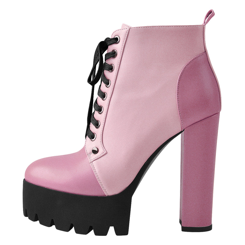 Platform Split Joint Lace-up Chunky Heel Ankle Boots