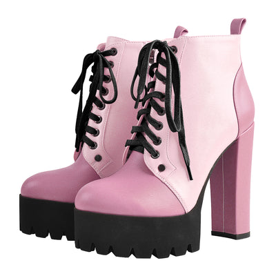 Platform Split Joint Lace-up Chunky Heel Ankle Boots