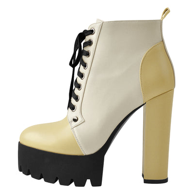 Platform Split Joint Lace-up Chunky Heel Ankle Boots