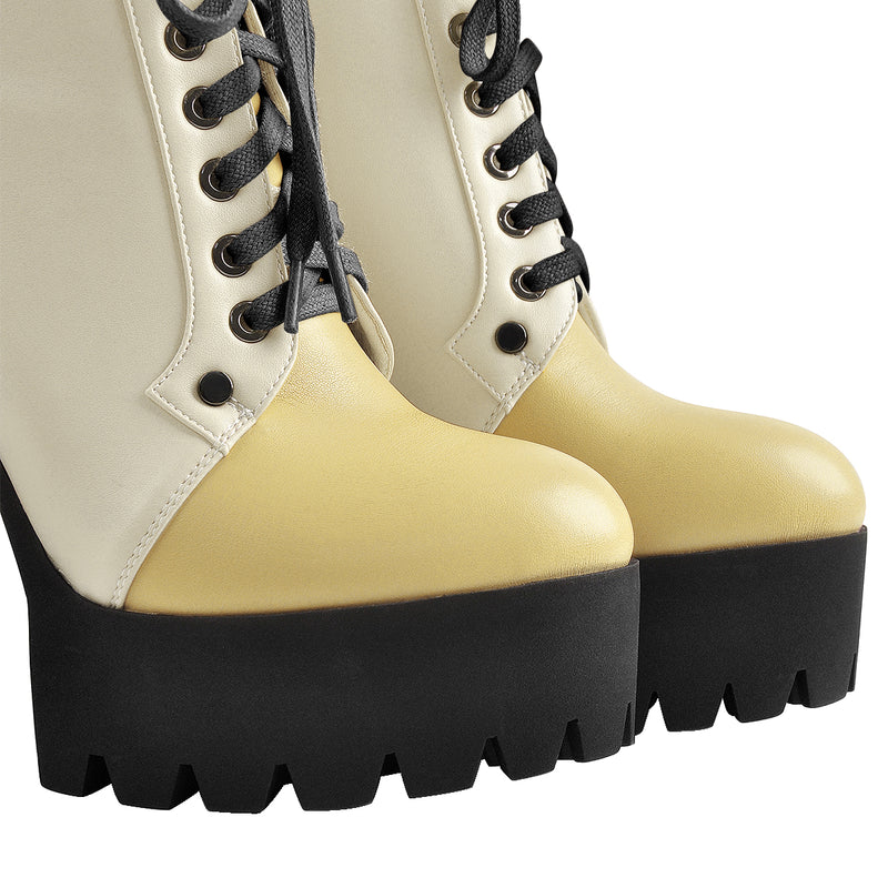 Platform Split Joint Lace-up Chunky Heel Ankle Boots