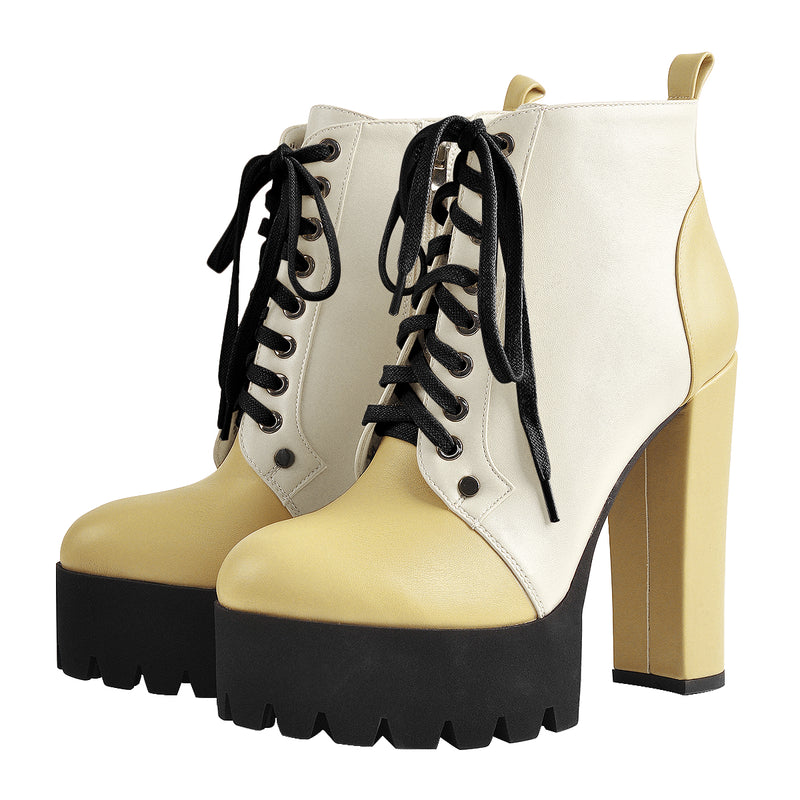 Platform Split Joint Lace-up Chunky Heel Ankle Boots