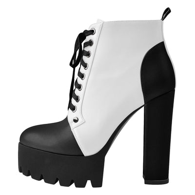 Platform Split Joint Lace-up Chunky Heel Ankle Boots