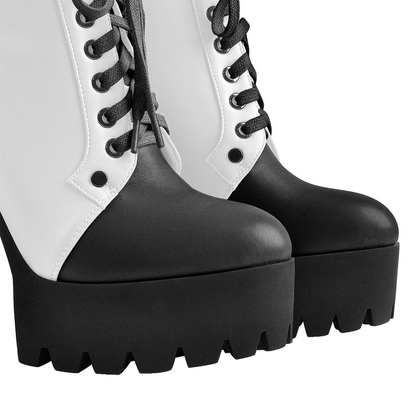 Platform Split Joint Lace-up Chunky Heel Ankle Boots