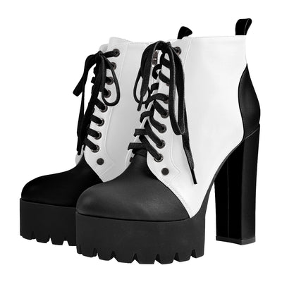 Platform Split Joint Lace-up Chunky Heel Ankle Boots