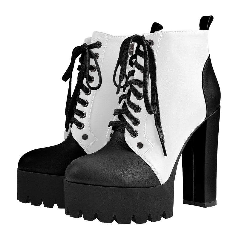 Platform Split Joint Lace-up Chunky Heel Ankle Boots